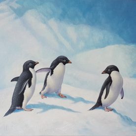 Richard Weatherly Adelie Penguins Oil on Linen 340 x 480mm $3,500
