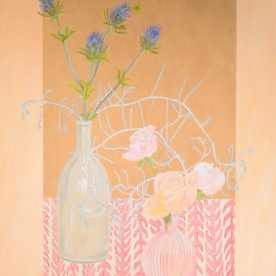Alexandra Lewisohn Pink Still Life with Eryngium & Roses 61 x 46cm $1,300