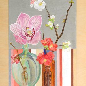 Alexandra Lewisohn Still Life with Orchid and Red Japonica 30 x 23cm SOLD