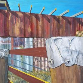 Linda Gallus 'Metal Caps' Acrylic on canvas 50 x 100cm $1,950 Available to view on request
