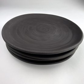 Kirsty Manger RAW Plates Black Red Raku 1220 H2.5cm x W26cm $80 each