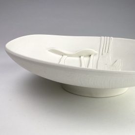 Kirsty Manger Shadow Bowl Sideview- White Porcelain Side View H9cm x W34cm $550