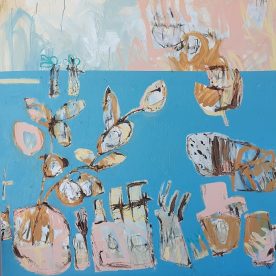 Margaret Delahunty Spencer Sing out Loud 2 Acrylic, Oil and Ink Wash on Canvas 1060 x 1060mm $980 each or $1650 for the pair