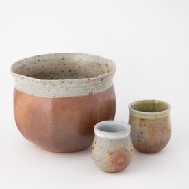 Lene Kuhl Jakobsen Gumnuts series L Stoneware, woodfired, shino glaze $200, S Stoneware, woodfired $50 each