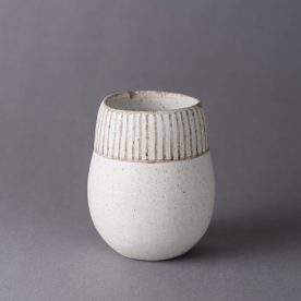 Lene Kuhl Jakobsen stoneware, ash glaze, brown lines 15 x 13cm $220