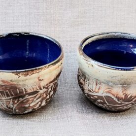 Lee Goller small carved bowls with blue interior $80 each or $150 pair