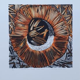 Amabile Dalfarra-Smith Burnt Out Grass Trees #6 Linocut on Archival Paper Handcoloured 300 x 300mm Framed $650 635 x 630mm Unframed $350