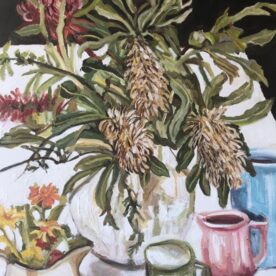 Veronica O'Leary Nothing is as beautiful as Australian flowers. 50 x 40cm. Oil on canvas Natural pine frame $800 Sold