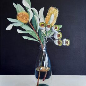 Helen Masin Gum Nuts & Banksia Acrylic on Canvas 480 x 580mm Framed $1,295