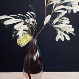 Helen Heywood, Little Yellow Banksia, 2024 Acrylic on canvas 580 x 480mm Natural frame $1,400