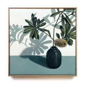 Kylie Sirett, If you fell down yesterday, stand up today, 2025, Oil on linen, 50.5 x 50.5cm Natural frame, $1,990 sold