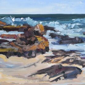 Wendy Jagger, Crashing Waves At Tuross, Oil on boar, 30x40cm, Natural frame, $595