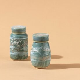 Karen Steenbergen Ocean Waves Lidded Jars Ceramic $160-$180 C Karen Steenbergen Ocean Waves Lidded Jars Ceramic $160-$180 C