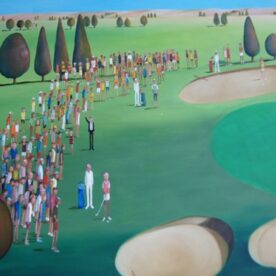 William Linford, Golf draws a crowd, Oil on canvas, 120 x 210cm, sold