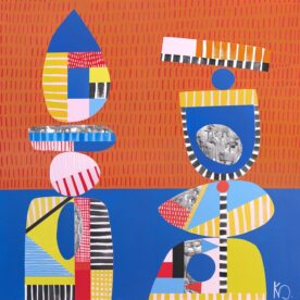 Kaz Shirley Tin Man Returns Acrylic on Linen 83 x 83cm Oak frame $1600