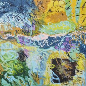 Margaret Delahunty Spencer Birdsong River Walk II 1230 x 1230mm Natural frame $3,600