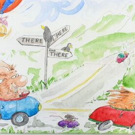 Sally Wilson Life's Steering Wheel watercolour & ink on paper 21 x 30cm Natural frame $390 C Sally Wilson Life's Steering Wheel watercolour & ink on paper 21 x 30cm Natural frame $390 C