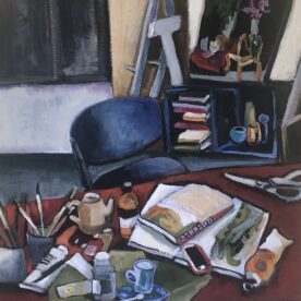 Veronica O'Leary Studio still life Oil on canvas 30x30cm $580 C
